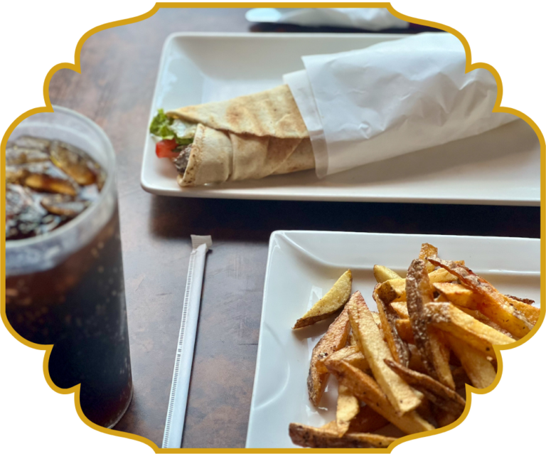 C-Street Combo lunch special at That Lebanese Place, a shawarma wrap with Lebanese fries and a cold drink