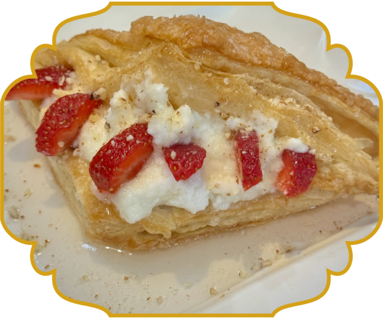 Shuaybiyat, Lebanese puff pastry filled with ashta cream and fresh strawberries, at That Lebanese Place
